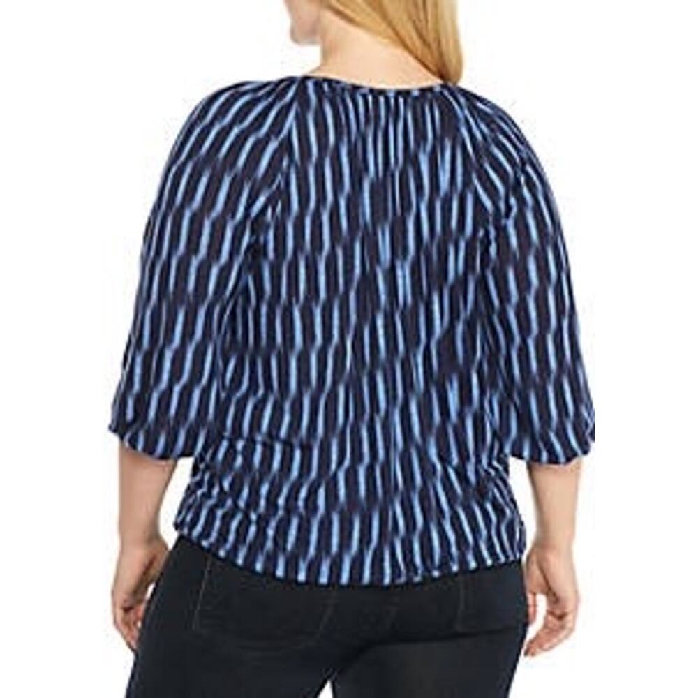 Michael Kors Women's Blue/Black Print Elbow Sleeves Peasant Top | Size Large - Picture 2 of 10